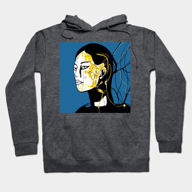 robot lady in techno future ecopop Hoodie by jorge_lebeau